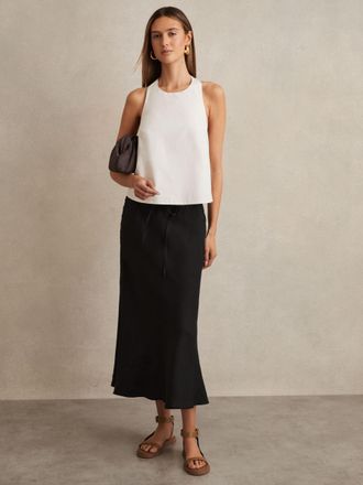 Reiss Black Slip Midi Skirt, 14