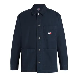 Tommy Jeans Casual Shirts, male, Blue, Size: XL Badge Oversized Fit Overshirt