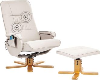 Beliani Sill&oacute;n Reclinable De Piel Sint&eacute;tica Con Reposapi&eacute;s Giratorio Ajustable Masaje Calefacci&oacute;n Beige Claro Relaxpro