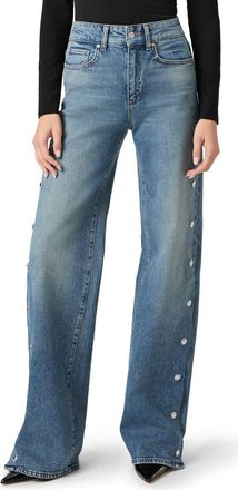 Paige Sasha High Waist Side Seam Embellished Snap Jeans in Cruising at Nordstrom, Size 27