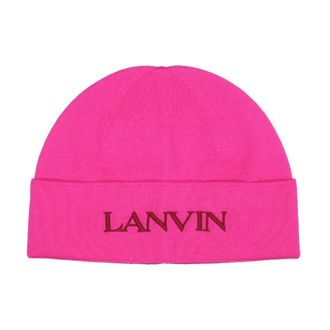 Lanvin Wollen muts met geborduurd logo - Dames - Hoeden - Roze - ONE Size - Wol - Accessoires