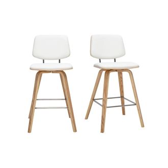 Miliboo Taburetes De Bar Blancos Y Madera Clara H66 Cm (lote De 2) Segur