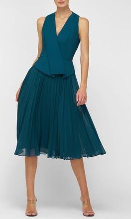 Kay Unger Orella Pleated Mixed Media Cocktail Dress in Ink at Nordstrom Rack, Size 14