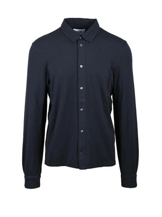 Alpha Studio Navy Blue Cotton Elastane Shirt