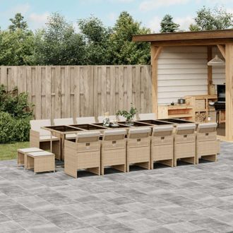 vidaXL Set Comedor De Jard&iacute;n 17 Pzas Con Cojines Rat&aacute;n Sint&eacute;tico Beige Vidaxl