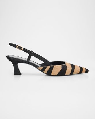 Stuart Weitzman 50mm Vinnie Zebra Calf Hair Slingback Pumps