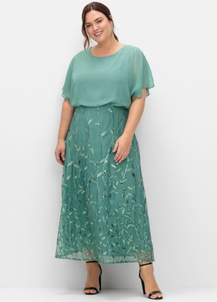 Sheego Abendkleid SHEEGO Abendkleid, Damen, Gr. 40, Normalgr&ouml;ssen, gr&uuml;n (rauchgr&uuml;n), 100% Polyester, Spitze:100% Polyester, unifarben, lang, Rundhals, Kleide