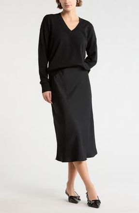 Nordstrom Rack Textured Satin Midi Skirt in Black at Nordstrom Rack, Size X-Large