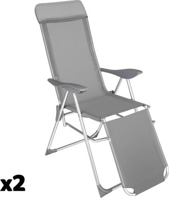 TecTake Set 2 sillas de jard&iacute;n plegables de aluminio y ajustables, gris