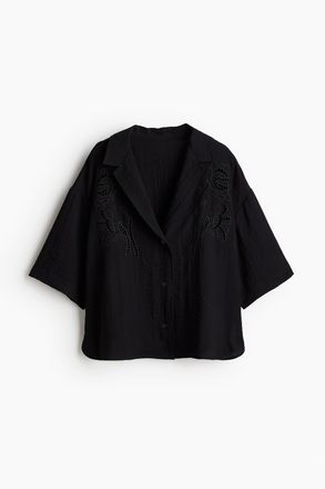 H&M Strandbluse mit Broderie Anglaise - Schwarz