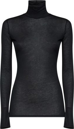 MUGLER Truien & Vesten, Dames, Zwart, S, Tweed, Sheer Jersey Turtleneck Top