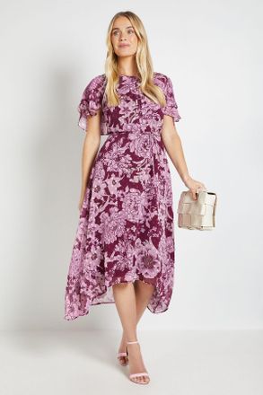Wallis Womens Petite Floral Burn Out Cape Midi Dress - Pink - Size 16 UK