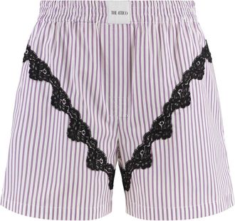 The Attico Gestreept shorts met kanten details - Dames - Bermuda - Paars - S - Katoen - Korte Broeken