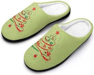 Generic Paw Christmas Tree Slippers Men Winter Warm Cotton Anti-Slip Indoor Slip-Ons House Shoes