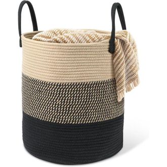 OEM Cesto De Ropa De Algod&oacute;n Tejido De 45 L Con Asa, Cesto De Ropa Tejido, Cesta De Almacenamiento Para Habitaci&oacute;n Infantil O Ba&ntilde;o, 35 X 40 Cm, Beige Y Ne