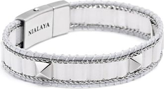 Nialaya Accessoires, Dames, Grijs, M, White Jade Stud Bracelet