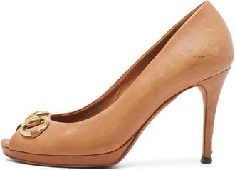 Gucci Pumps in pelle a punta aperta 120mm - Marrone