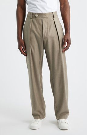 BOSS x Beckham Pleated Tan Wool Trousers in Medium Beige at Nordstrom, Size 38