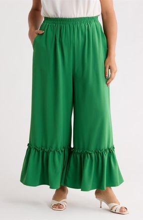 Sugarlips Ryder Ruffle Wide Leg Cotton Knit Pants in Green at Nordstrom, Size 3 X