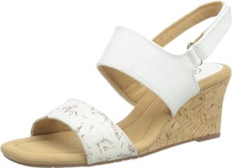 Clarks Womens Kyarra Faye Wedge Sandals, White leather, 7.5 UK