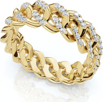 Pompeii3 Mens Braided Cuban Diamond Ring 14k Gold Lab Grown