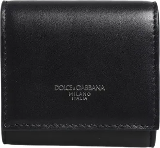Dolce & Gabbana Womens Black Calfskin Leather Logo Print Bifold Coinpurse Wallet Calf
