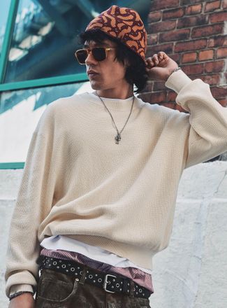 Djab Mens Loose waffle-knit sweater