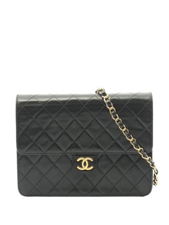 Chanel Borsa a tracolla CC in pelle di agnello trapuntata con battente 1997-1999 - Nero