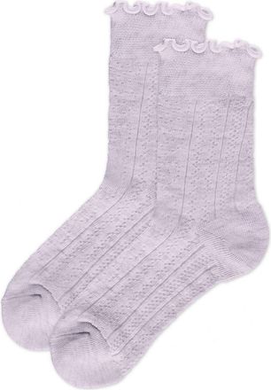 MeMoi Heart Ruffle Cuff Cotton Blend Pointelle Crew Socks in Purple Heather at Nordstrom, Size 9