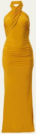 Carolina Herrera Crisscross Halter Ruched Gown