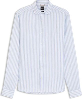 BOSS Regular-fit shirt in striped linen