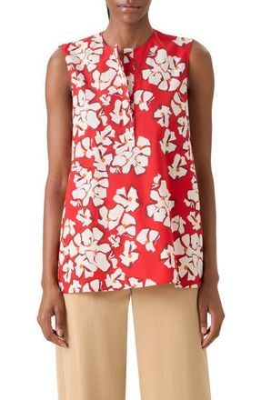 Akris Papercut Floral Sleeveless Cotton Shirt in Red-Cream at Nordstrom, Size 12