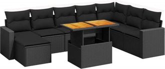 vidaXL Set De Sof&aacute;s De Jard&iacute;n 8 Piezas Y Cojines Rat&aacute;n Sint&eacute;tico Negro Vidaxl