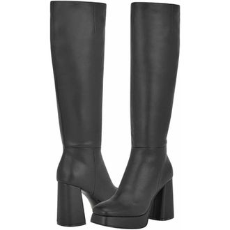 Nine West Vadda Boots sBlack Faux Leather Platform Block Heel HTAT727