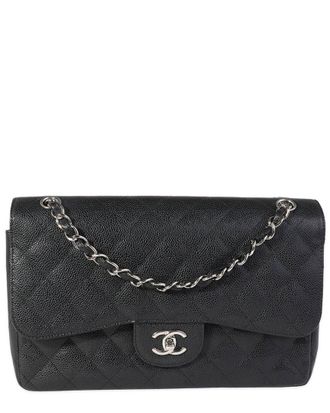 Chanel Black Quilted Caviar Jumbo Classic Double Flap Handbag (Authentic Pre- Loved)