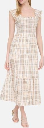 Blu Pepper Plaid Ruffle Smocked Fit & Flare Midi Dress in Light Brown at Nordstrom Rack, Size Medium