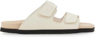 Palm Angels Sandaal met logo van leer - Dames - Sandalen - Wit - 41 EU - Leer - Schoenen