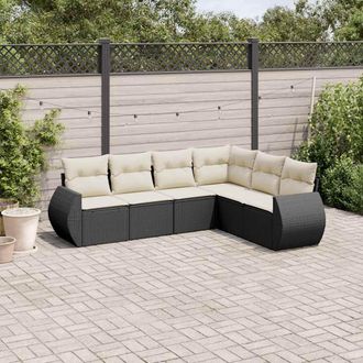 vidaXL Set De Sof&aacute;s De Jard&iacute;n 6 Piezas Y Cojines Rat&aacute;n Sint&eacute;tico Negro Vidaxl