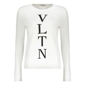 Valentino Garavani Round-neck Knitwear, female, White, Size: XS Long sleeve crew-neck sweater