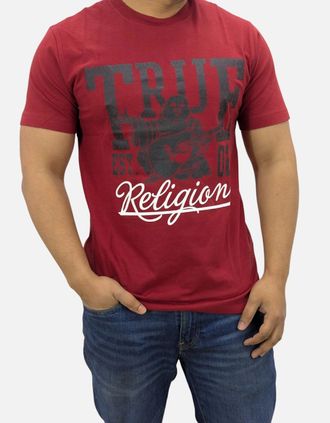True Religion Mens True Religion 108035 Mens Dotted Print T Shirts Crew Neck Half Sleeve Cotton Tee - Red - Size: 46