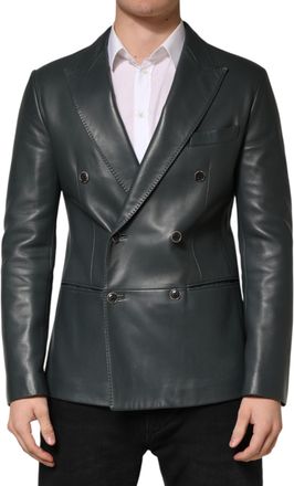 Dolce & Gabbana Black Leather Double Breasted 2Button Mens Blazer (Pre-Owned)