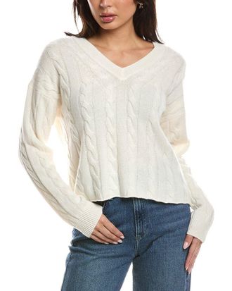 The Cashmere Project The Cashmere Project Cropped Cable V Neck Sweater