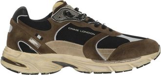 Crime London Brown Fugitive 9094 Leather Mesh Used-Effect Sneakers