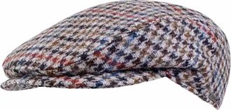 Wigens Mens Ivy Slim Harris Tweed Wool Cap In Light Grey Multi Club Check