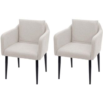 Hhg Set 2x poltrone sedie pranzo soggiorno Lounge 734, tessuto avorio beige