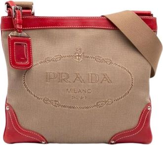 Prada Pre-owned Canvas Crossbody Bag - Dames - Vintage Schoudertas - Beige - ONE Size - Leer - Vintage