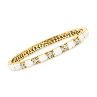 Ross-Simons Lab-Grown Diamond and White Enamel Bangle Bracelet in 18kt Gold Over Sterling