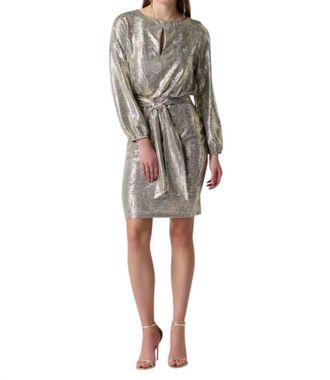 Joseph Ribkoff Metallic Belted Wrap Dress In Grey/gold