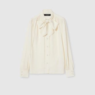 Gucci Silk Cr&ecirc;pe Satin Interlocking G Shirt, White, Ready-to-wear