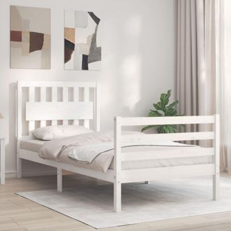 Berkfield Home Bed Frame with Headboard White Single Solid Wood